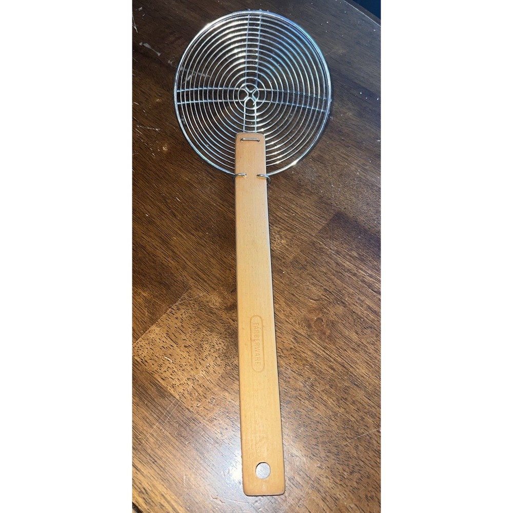 Farberware Bao/Dumpling Wire & Bamboo Skimmer/Strainer~ Wooden Handle 14" long